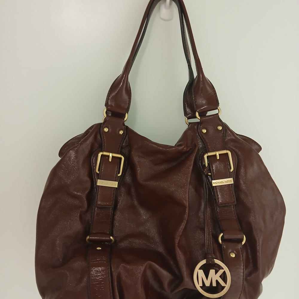 Michael Kors Chocolate Brown Leather Shoulder Bag with MK Charm